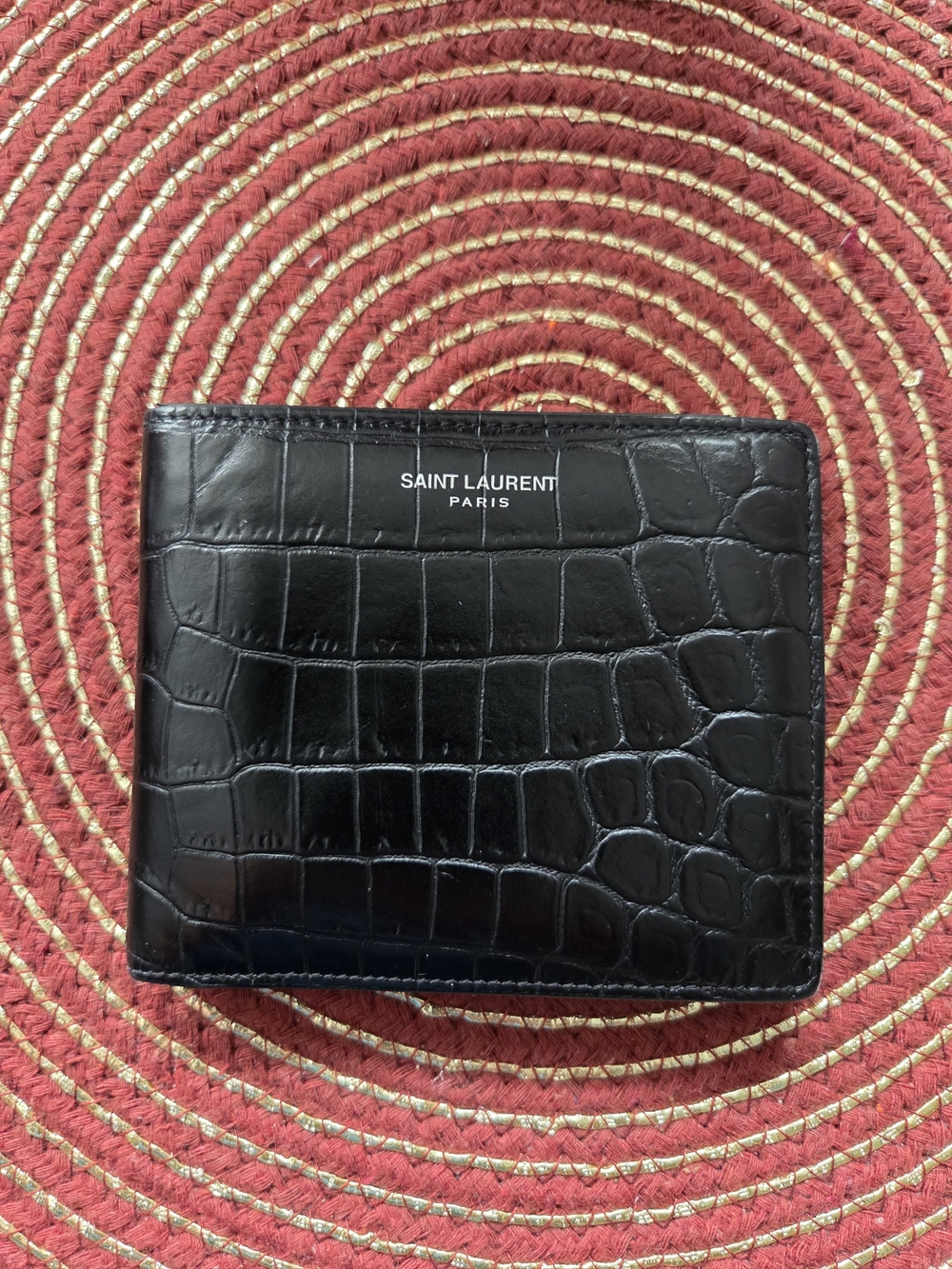 Saint Laurent Paris Black Croc-Embossed Leather Bi-Fold Wallet